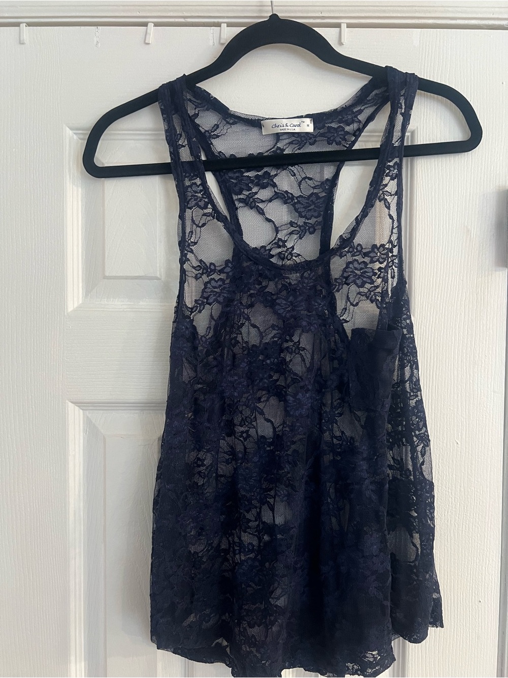 Chris & Carol Navy Floral Lace Racerback Tank Top with Pocket